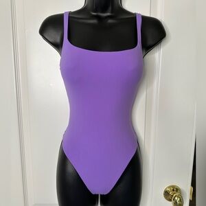 Skims Purple Thong Bodysuit One Piece Square Neck Small S Soft Stretch Material